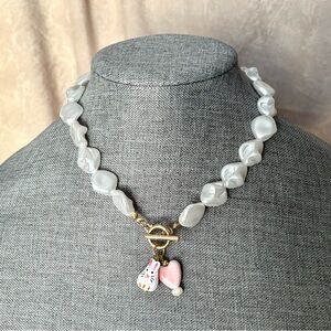 Trendy Large Pearl Necklace with Easter Bunny Charm 🐇
